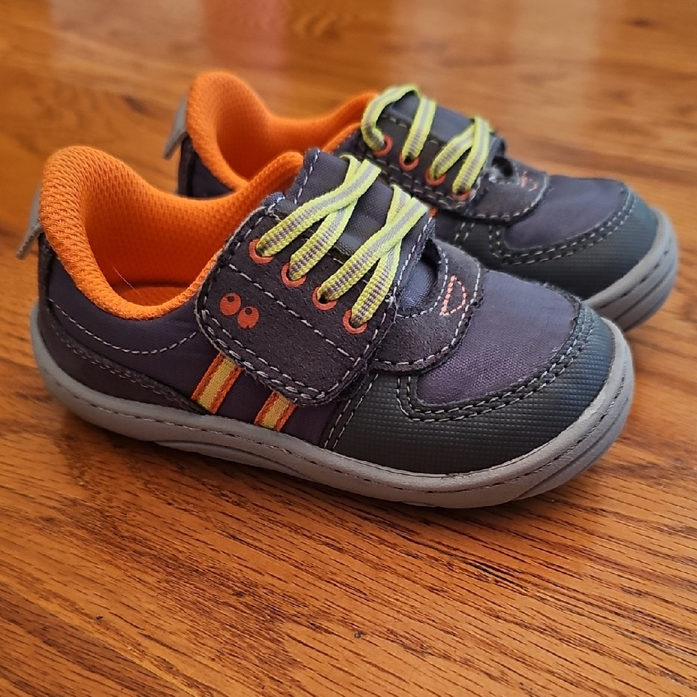 Stride Rite Gray Sneakers with Orange and Yellow Accents